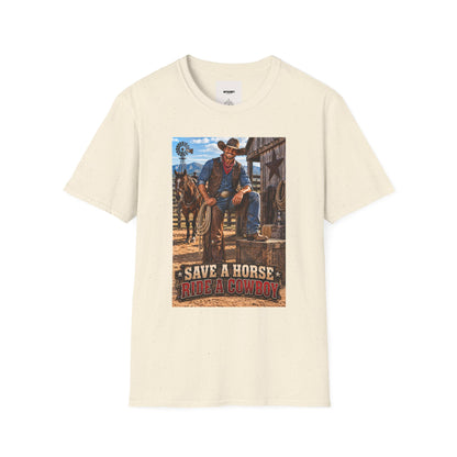 Cowboy Graphic T-Shirt — “Save a Horse, Ride a Cowboy” Western Tee