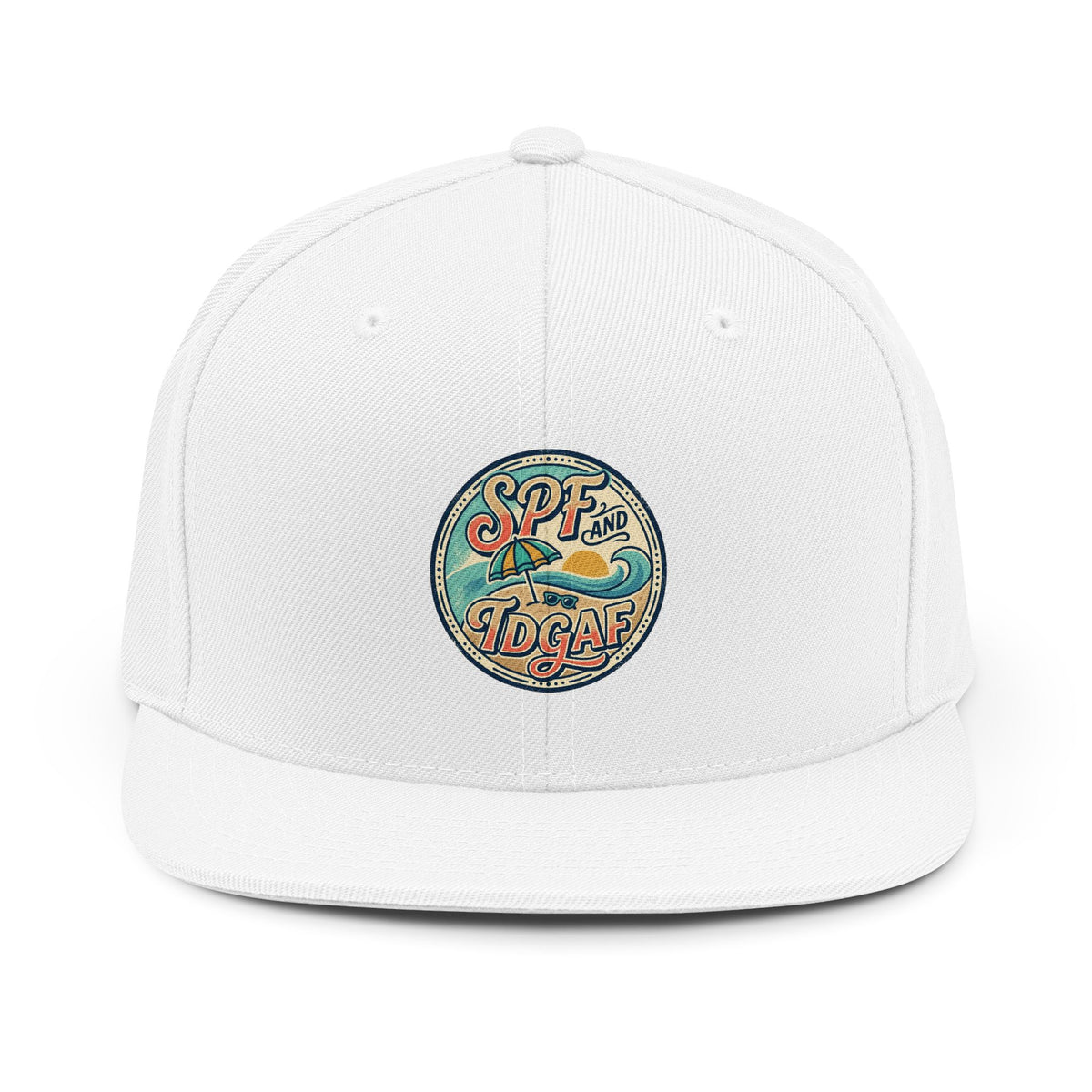 Snapback Hat – Retro 'SPF and IDGAF' Beach Embroidered Cap