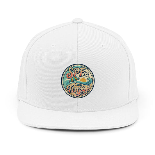 Snapback Hat – Retro 'SPF and IDGAF' Beach Embroidered Cap