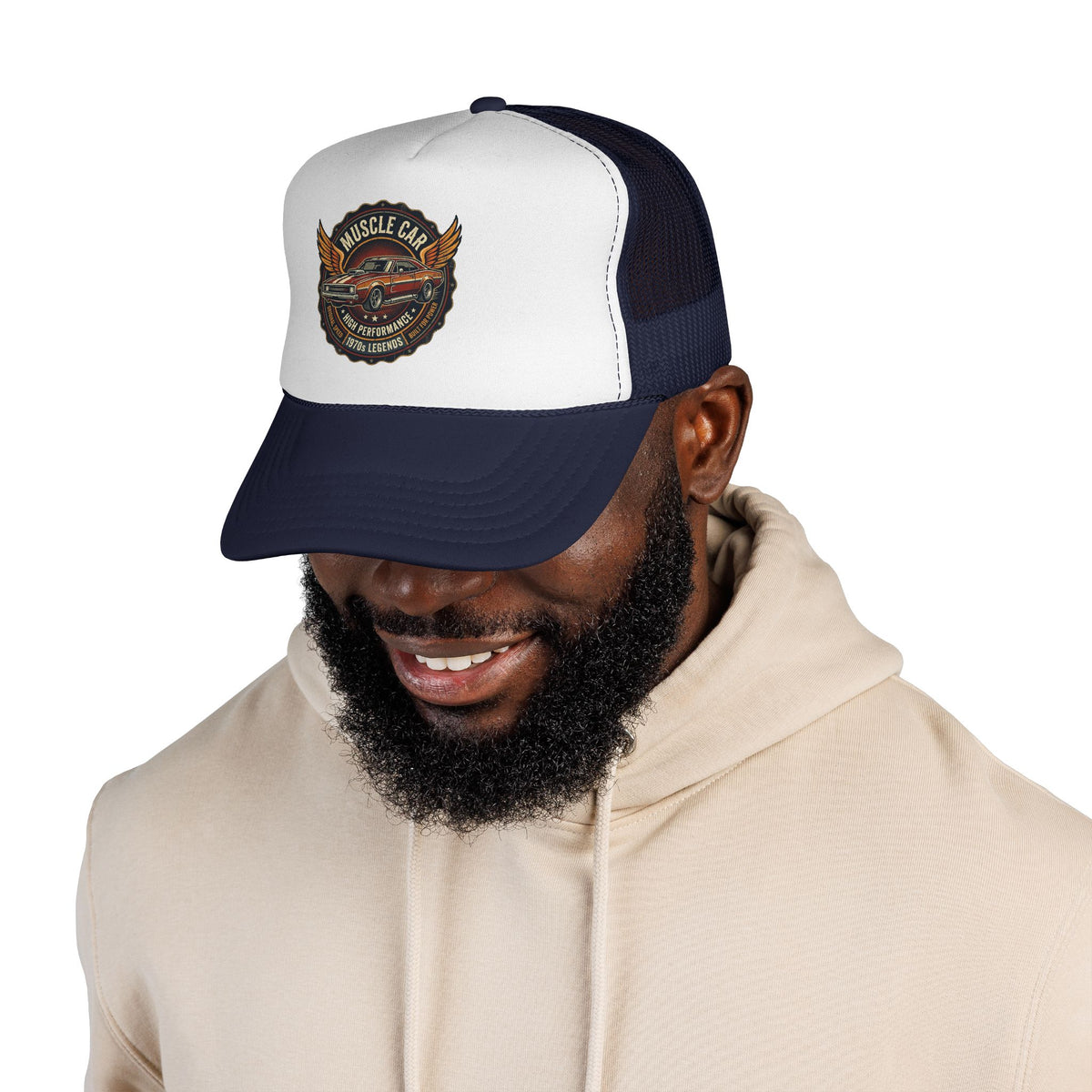 Muscle Car Emblem Trucker Cap | Vintage Hotrod Logo