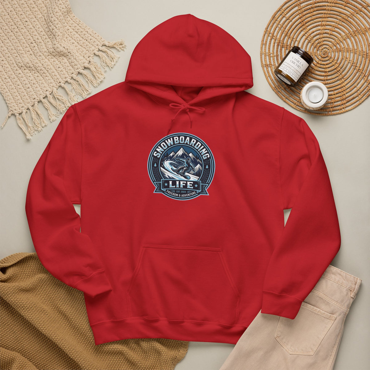 Snowboarding Hoodie – "Snowboarding Life" Graphic Pullover with Backboarder Illustration