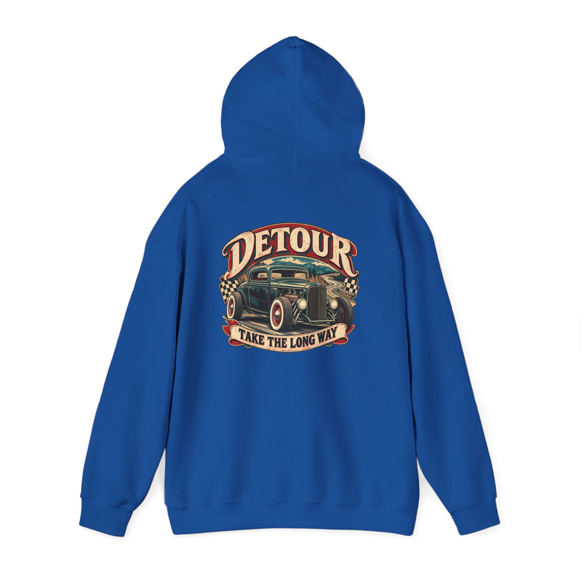 Detour Vintage Hot Rod Hoodie — "Take The Long Way" Classic Car Sweatshirt