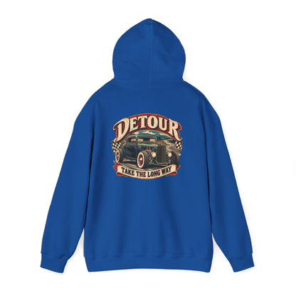 Detour Vintage Hot Rod Hoodie — "Take The Long Way" Classic Car Sweatshirt