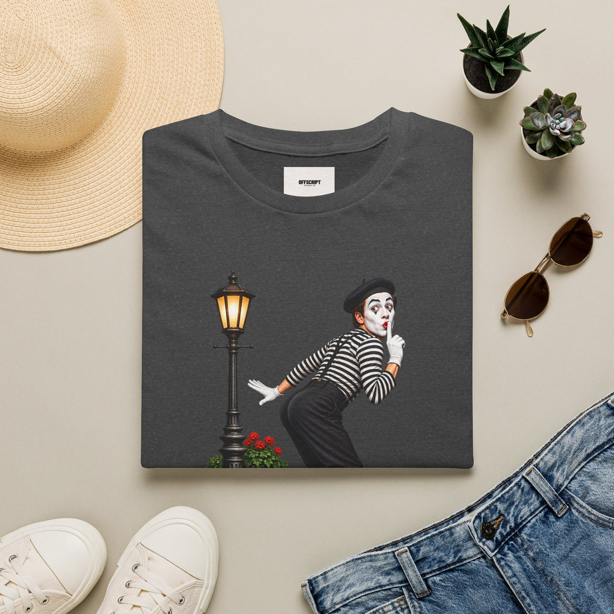 Mime Graphic T-Shirt — "Do Mime Farts Really Make a Noise?" Vintage Street Performer Tee