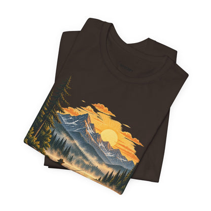 Sunset Lake Fishing T-Shirt — Mountain Boat Fishing Graphic Tee
