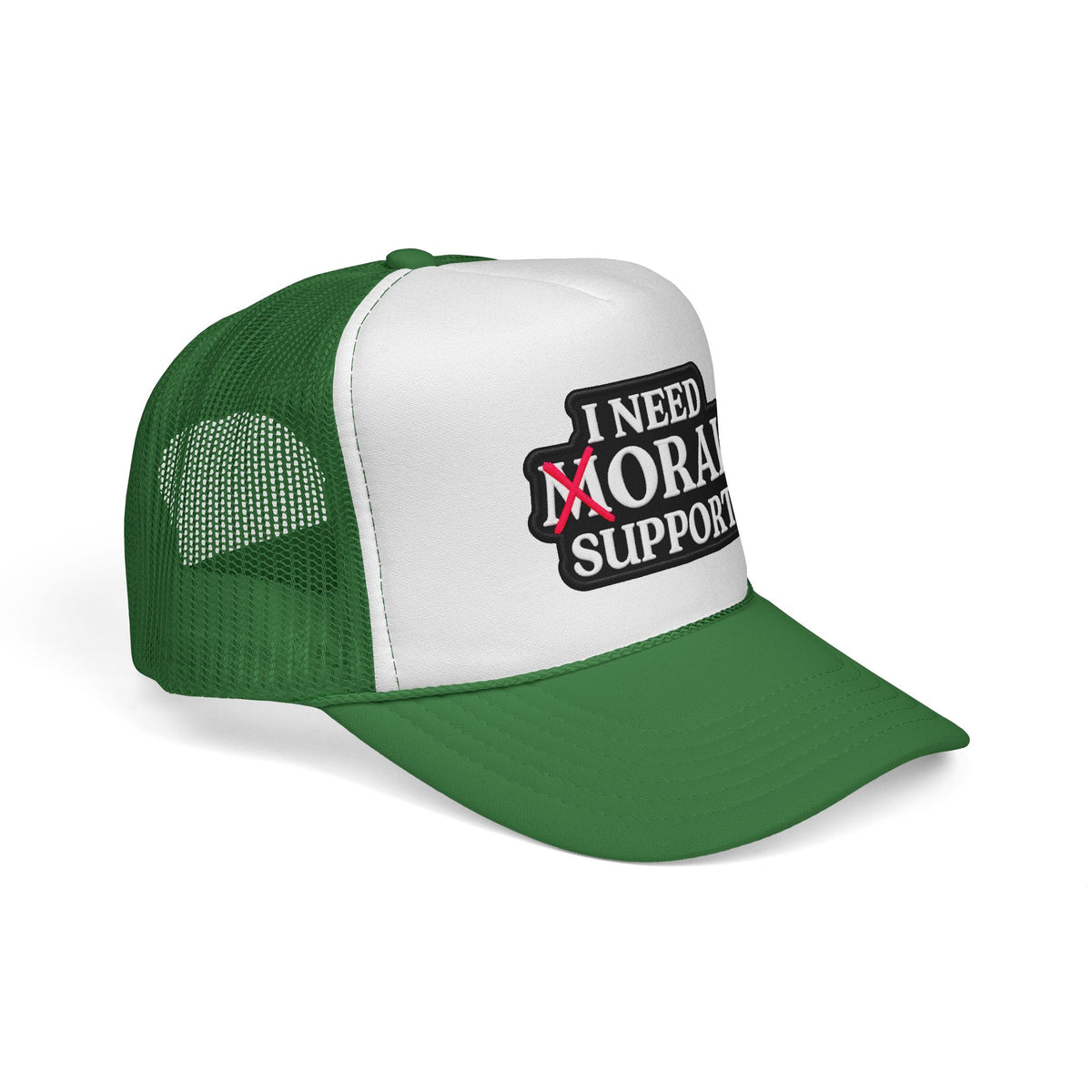 I Need Moral Support Trucker Cap — Funny Protest Patch Hat