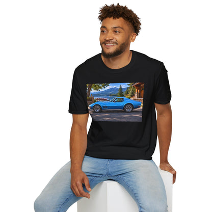 1968 Chevrolet Corvette Stingray Graphic T‑Shirt — Blue Classic Car Lakefront Print
