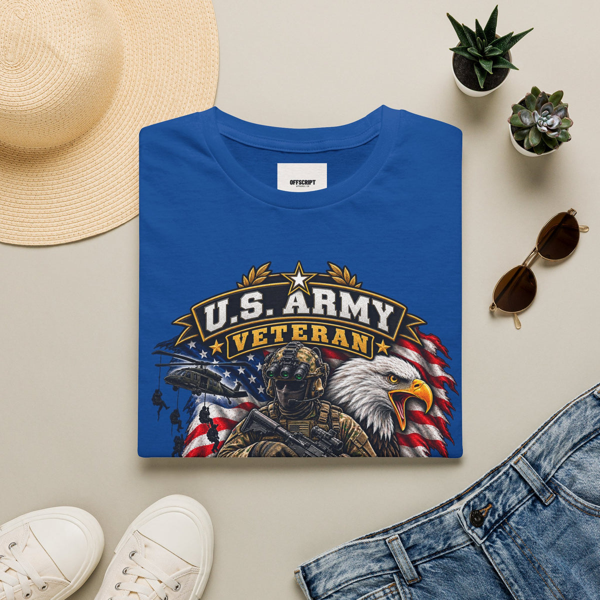 U.S. Army Veteran T-Shirt — Special Forces Eagle American Flag Design