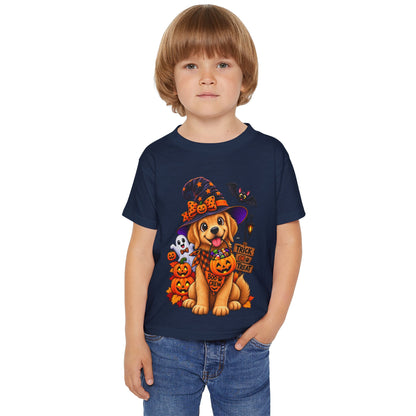Toddler Halloween Puppy T-Shirt — Cute Witch Dog with Pumpkins & 'Trick or Treat'