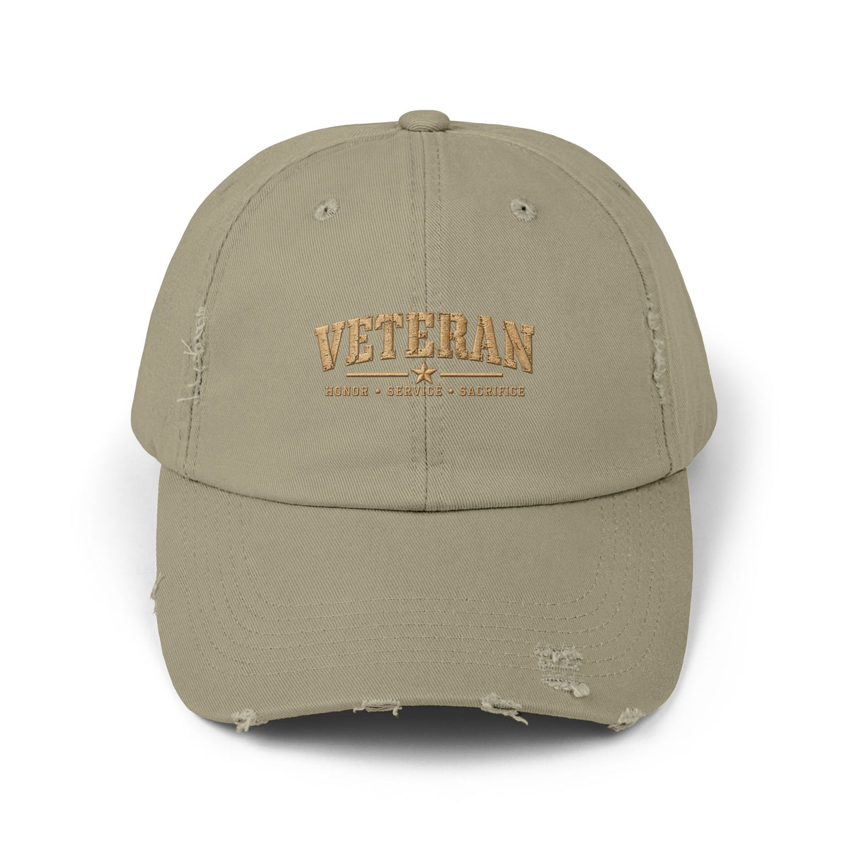 Veteran Distressed Cap — Honor Courage Sacrifice Embroidered Hat