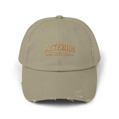 Veteran Distressed Cap — Honor Courage Sacrifice Embroidered Hat