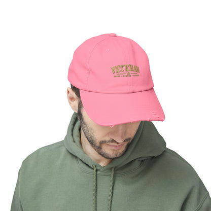 Veteran Distressed Cap — Honor Courage Sacrifice Embroidered Hat