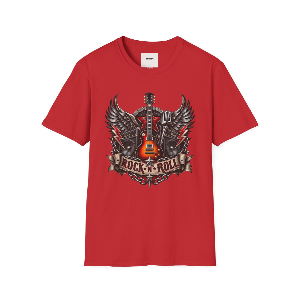 Rock 'n' Roll Guitar Tee — Vintage Winged Guitar & Microphone Design