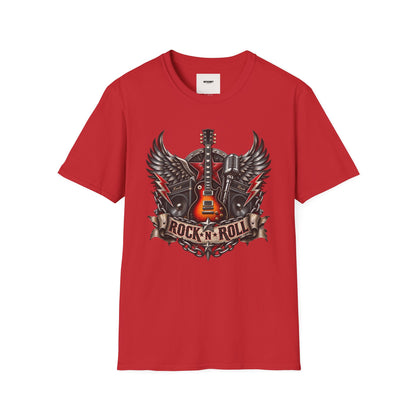 Rock 'n' Roll Guitar Tee — Vintage Winged Guitar & Microphone Design