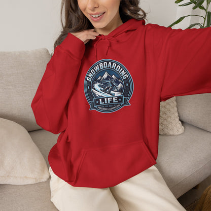Snowboarding Hoodie – "Snowboarding Life" Graphic Pullover with Backboarder Illustration