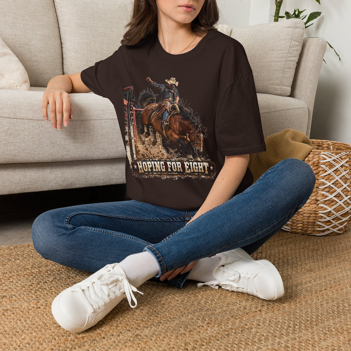 Rodeo Bucking Horse T-Shirt — 'Roping for Eight' Western Cowboy Shirt