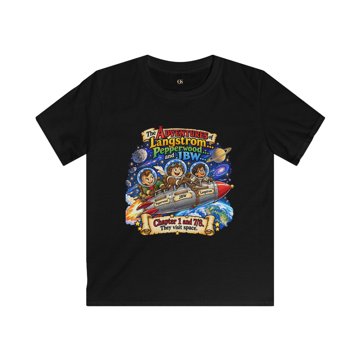 Kids Space Adventure Tee — 'The Adventures of Langstron, Pepperwood & JBW' Rocket Shirt