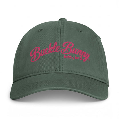 Coastal Washed Cap — Pink Script "Buckle Bunny" Embroidered Baseball Hat