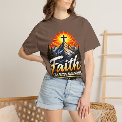 Faith Can Move Mountains T-Shirt | Christian Cross Mountain Graphic