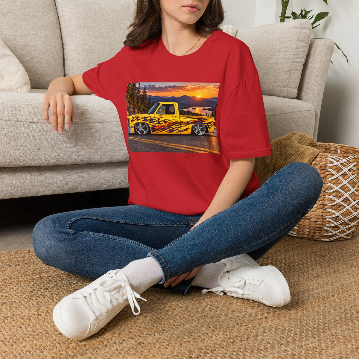 Yellow Flame Pickup T-Shirt — Sunset Classic Truck Graphic Tee
