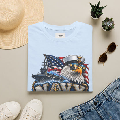 Navy Veteran Eagle T‑Shirt – Patriotic American Flag & Battleship Design