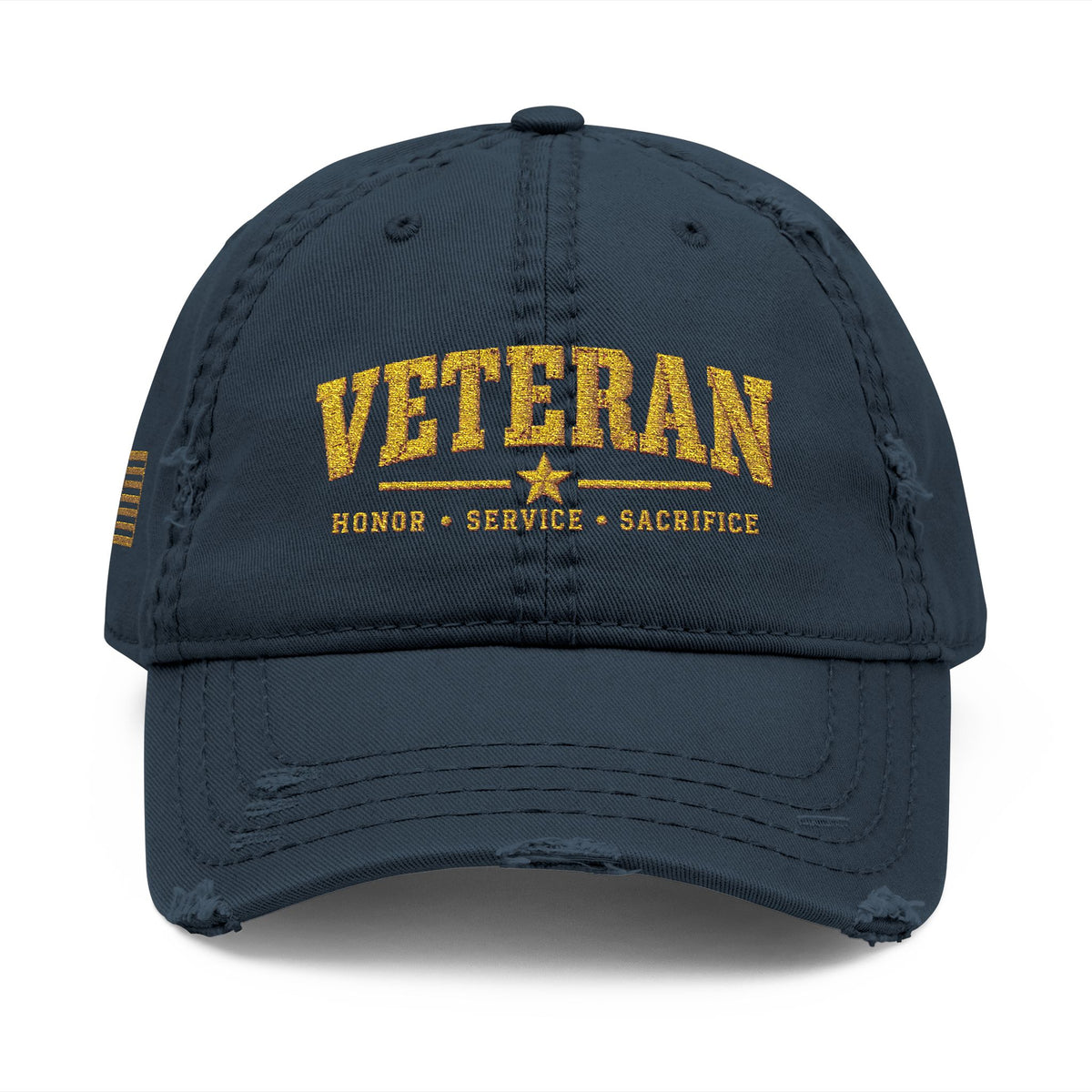 Veteran Embroidered Distressed Dad Hat — USA Honor Gratitude