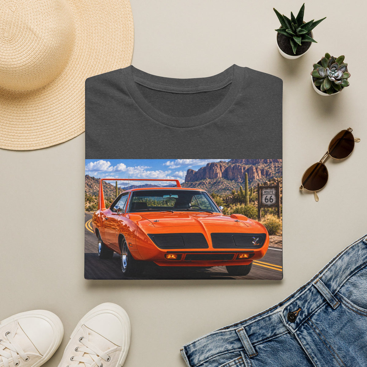 Classic Orange Muscle Car T-Shirt — Route 66 Roadtrip Tee