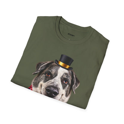 Patriotic Pup Tee — Dog with Top Hat & American Flag Bandana