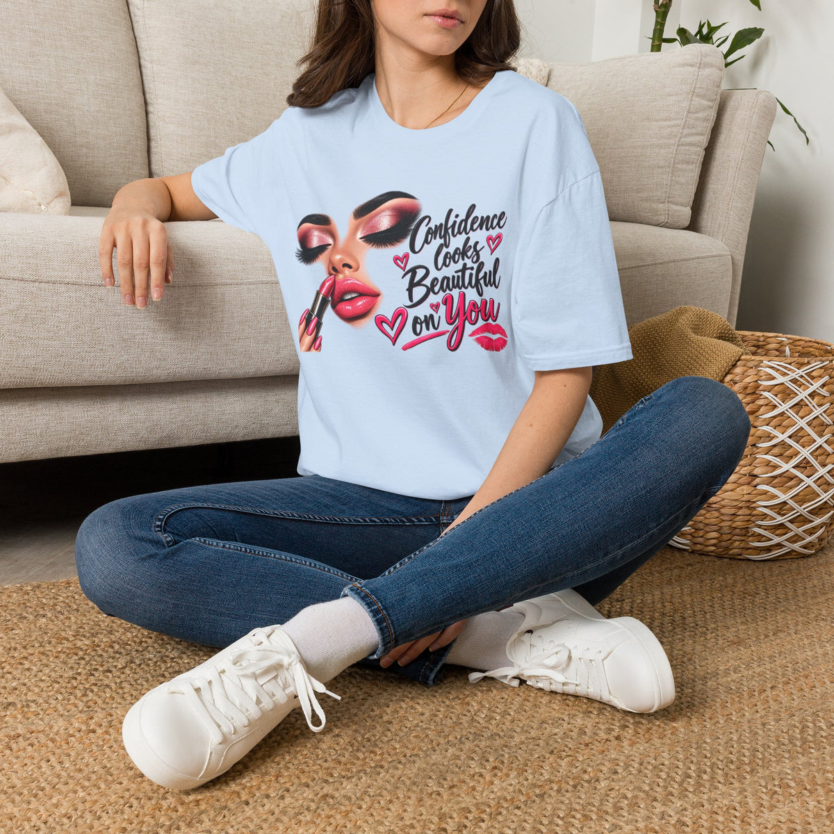 T-Shirt — "Confidence Looks Beautiful on You" Glam Makeup Graphic