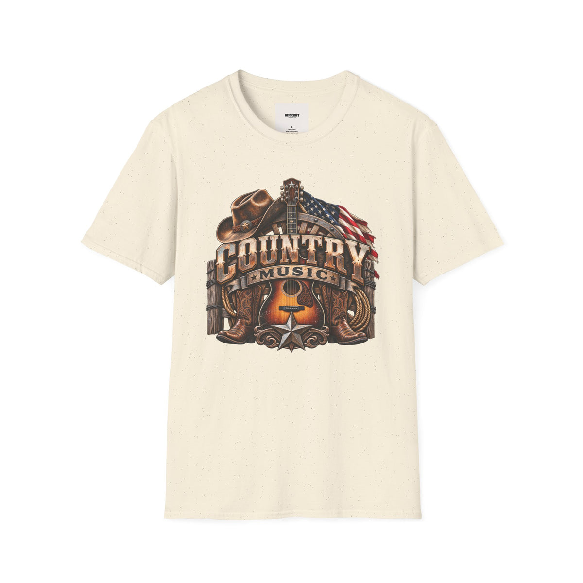 Country Music Graphic T‑Shirt — Western Guitar & Flag Design