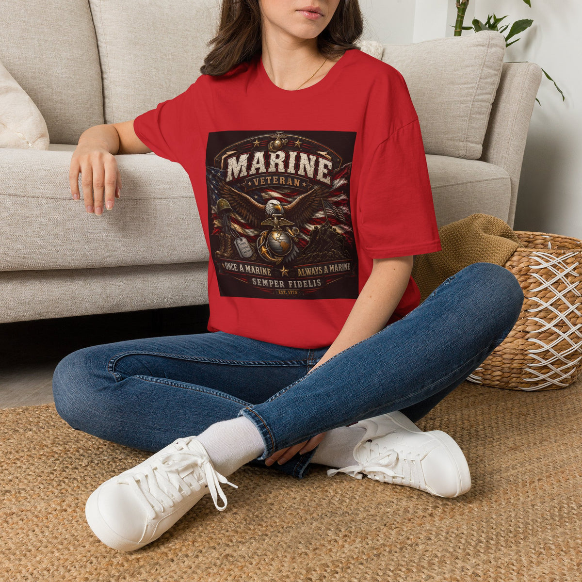 Marine Veteran T‑Shirt — Patriotic Eagle & American Flag Military Tribute