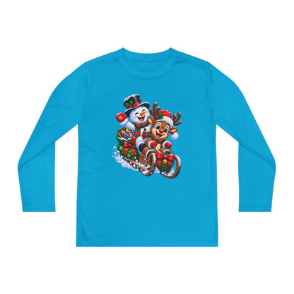 Kids' Christmas Sledding Tee — Snowman & Reindeer Holiday Long Sleeve