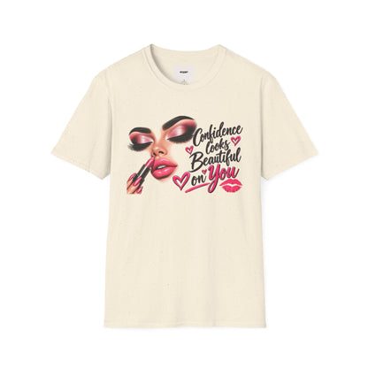 T-Shirt — "Confidence Looks Beautiful on You" Glam Makeup Graphic