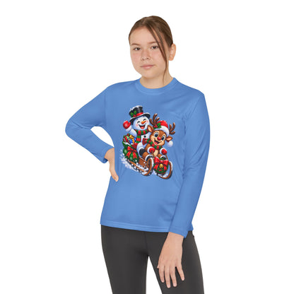 Kids' Christmas Sledding Tee — Snowman & Reindeer Holiday Long Sleeve