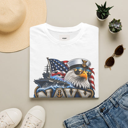 Navy Veteran Eagle T‑Shirt – Patriotic American Flag & Battleship Design