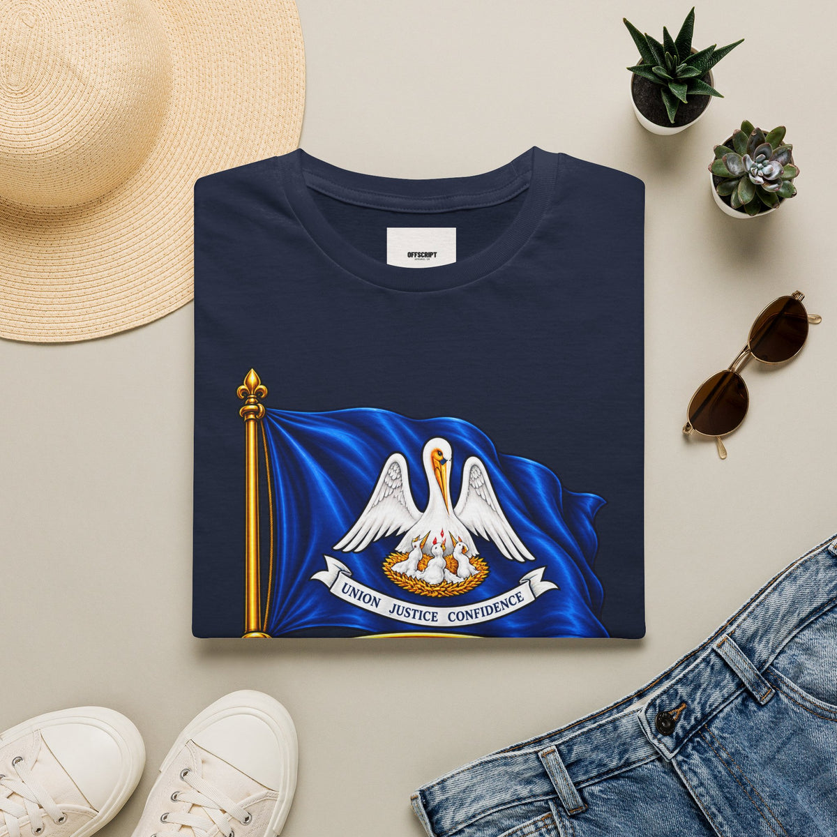 Louisiana State Flag T-Shirt — Pelican Emblem "Union, Justice & Confidence" Tee