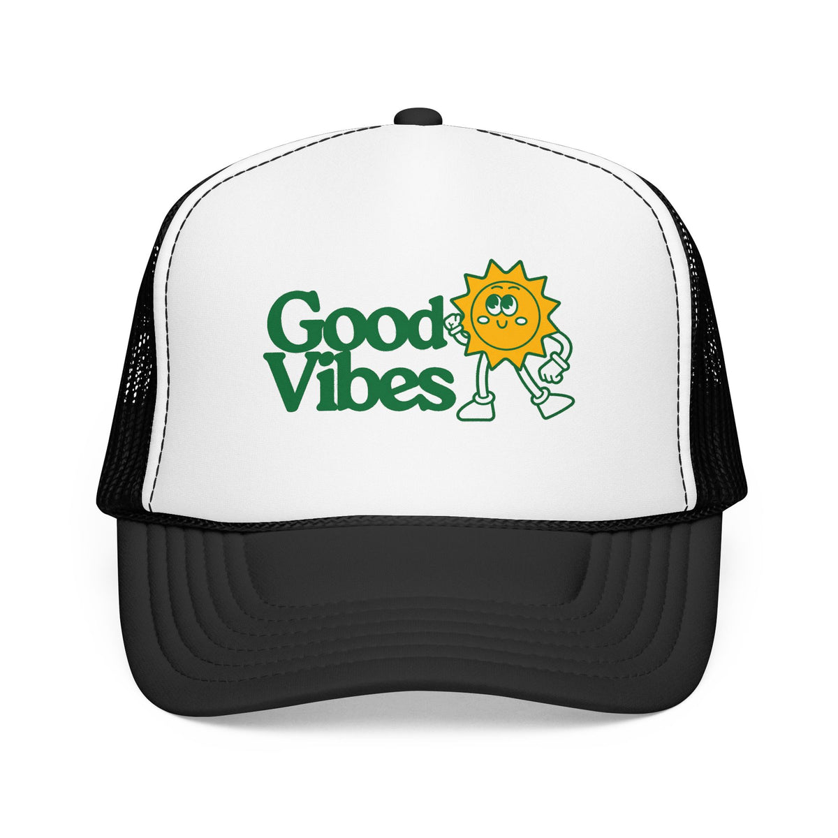 Good Vibes Sun Trucker Hat — Retro Sunny Graphic Foam Cap