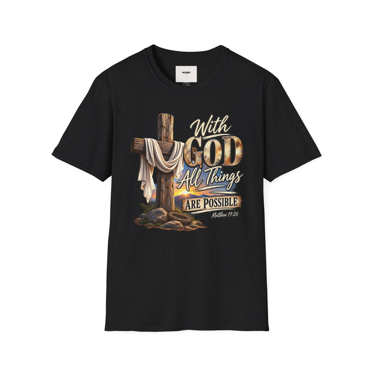 With God All Things Are Possible T‑Shirt — Christian Cross Faith Shirt