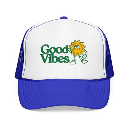 Good Vibes Sun Trucker Hat — Retro Sunny Graphic Foam Cap