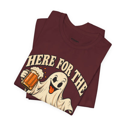 Here for the Boos Halloween T-Shirt — Ghost Drinking Beer Graphic Tee