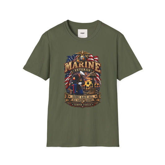 Marine Veteran T-Shirt — US Flag Eagle Emblem Military Tribute