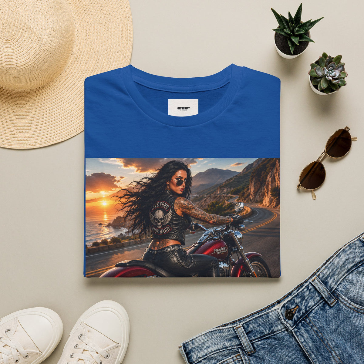 Biker Girl Sunset T-Shirt — Motorcycle Rider Graphic Tee