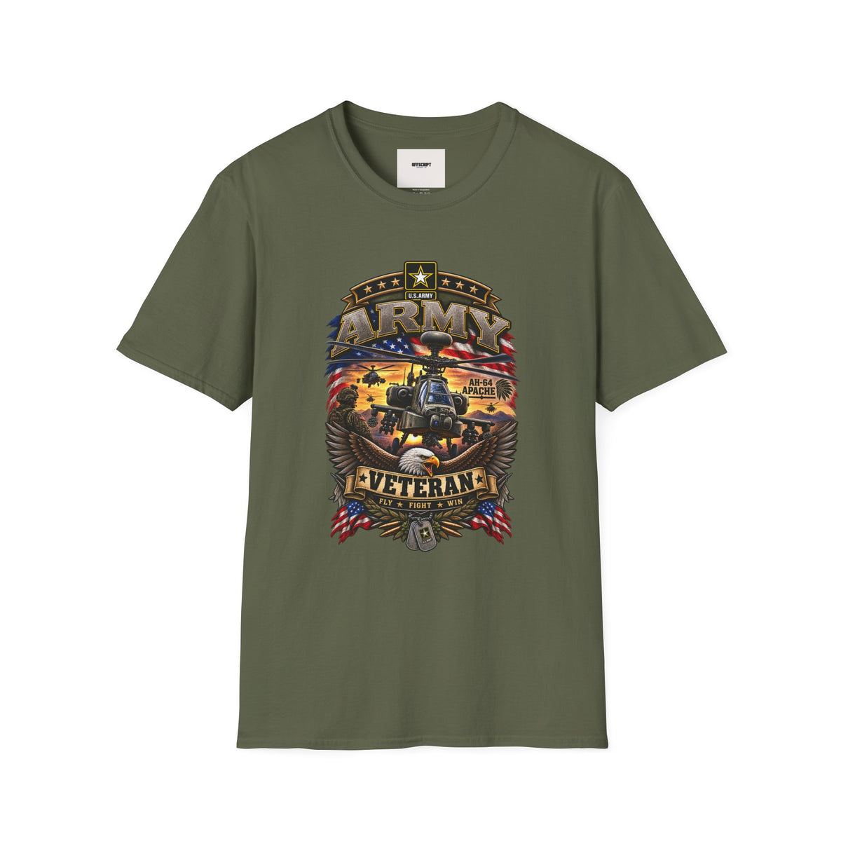 Army Veteran AH-64 Apache T-Shirt — Patriotic Military Helicopter Tee
