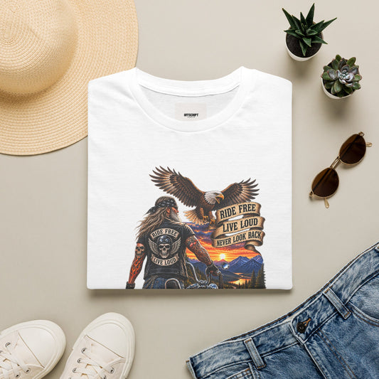 Biker Eagle T-Shirt — "Ride Free, Live Loud" Motorcycle Tee