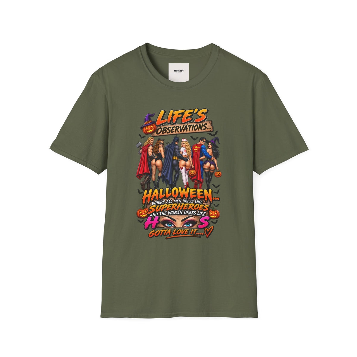 Halloween Superhero Pinup T-Shirt — "Life's Observations" Graphic Tee