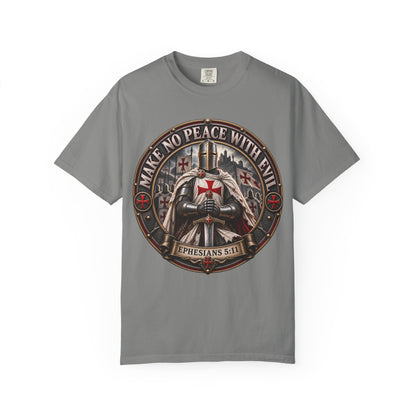 Make No Peace With Evil T-shirt | Crusader Helmet Ephesians 5:11