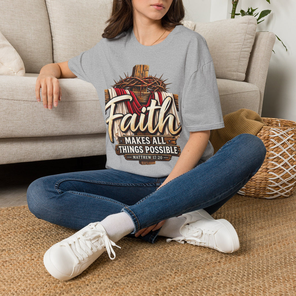 Faith Cross T-Shirt — "Faith Makes All Things Possible" Christian Tee