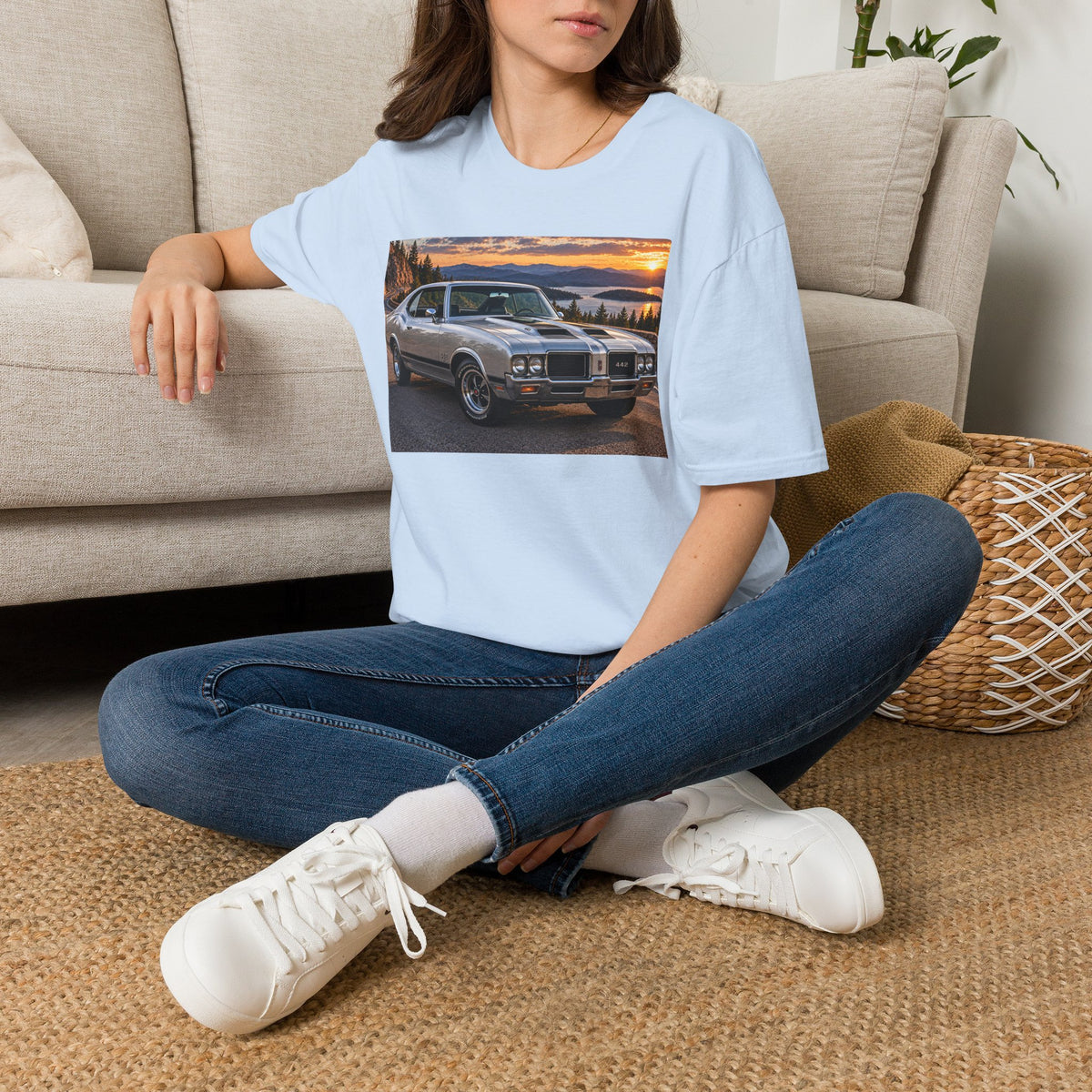 Classic Muscle Car Sunset T-Shirt — Vintage Oldsmobile Photo Tee