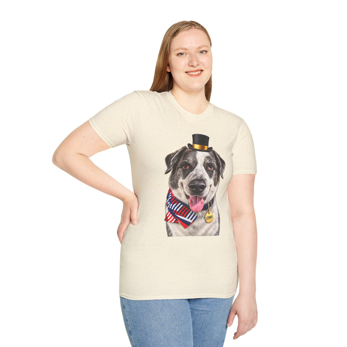 Patriotic Pup Tee — Dog with Top Hat & American Flag Bandana
