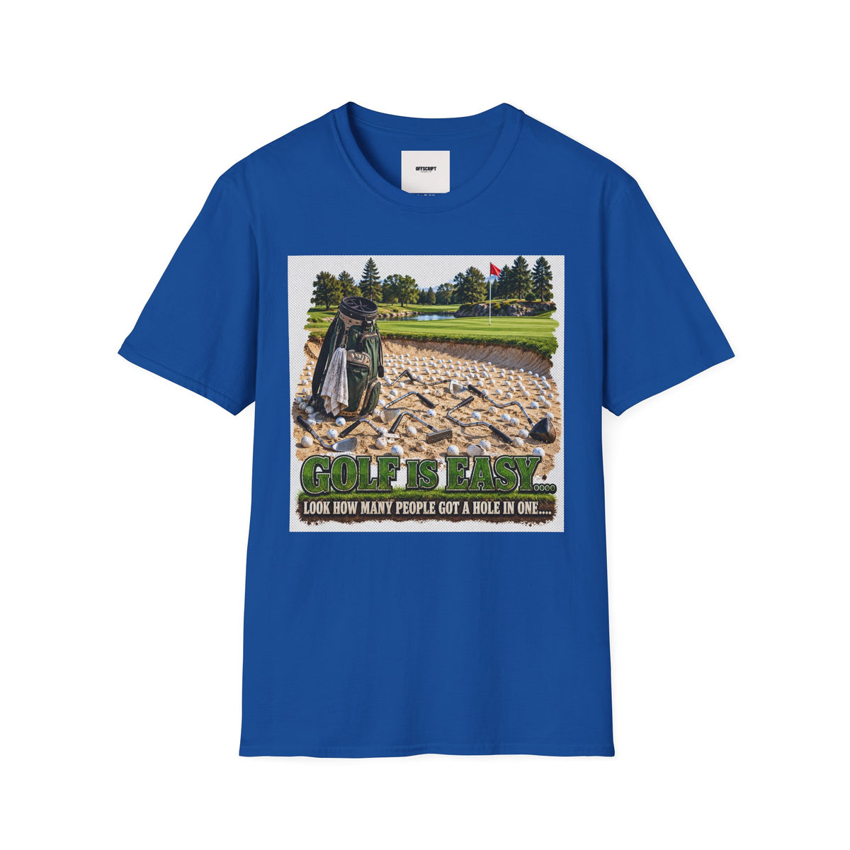 Golf Bunker Scene T-Shirt — "How Many People Live & Work In Dunes" Graphic Tee